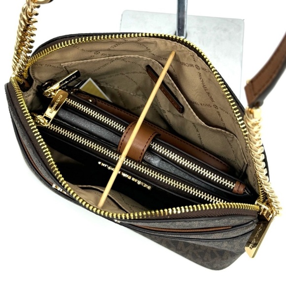 MICHAEL KORS Jet Set Travel Medium Dome Crossbody Bag & Double Zip Wallet Brown - Picture 12 of 13